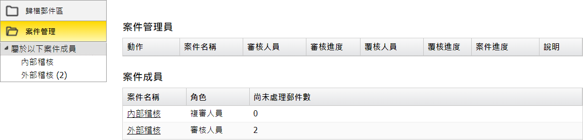  案件管理畫面 (審核人員)
