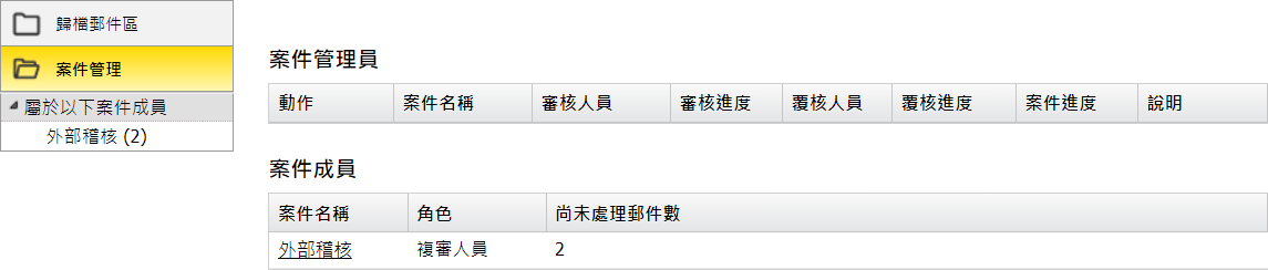  案件管理畫面 (覆核人員)